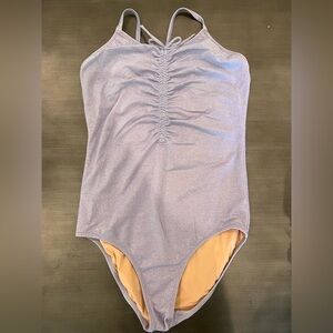 EUC Crewcuts Girls Ruched Purple Shimmer One-Piece Swimsuit sz 14